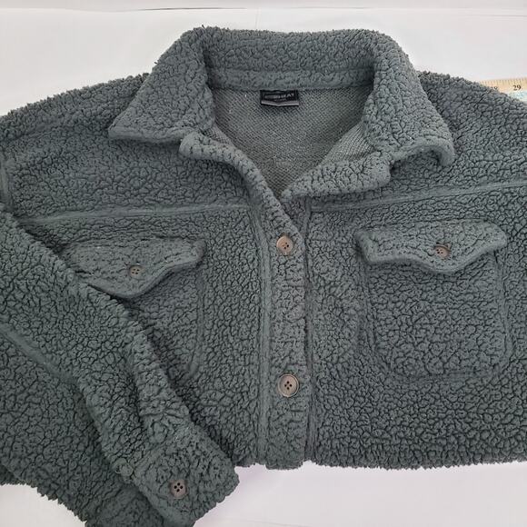 32 Degree Heat Womens M/L Oversized Plush Fleece Button Down Jacket Teal Green - Picture 5 of 8